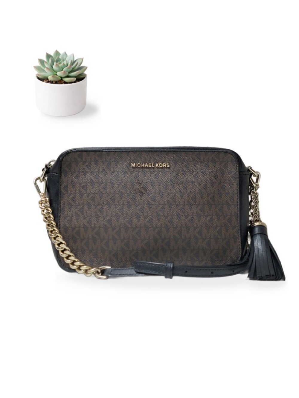 Michael Kors Brown Crossbody Bag Ginny Medium Camera Signature Tassel 32F8GF5M2B